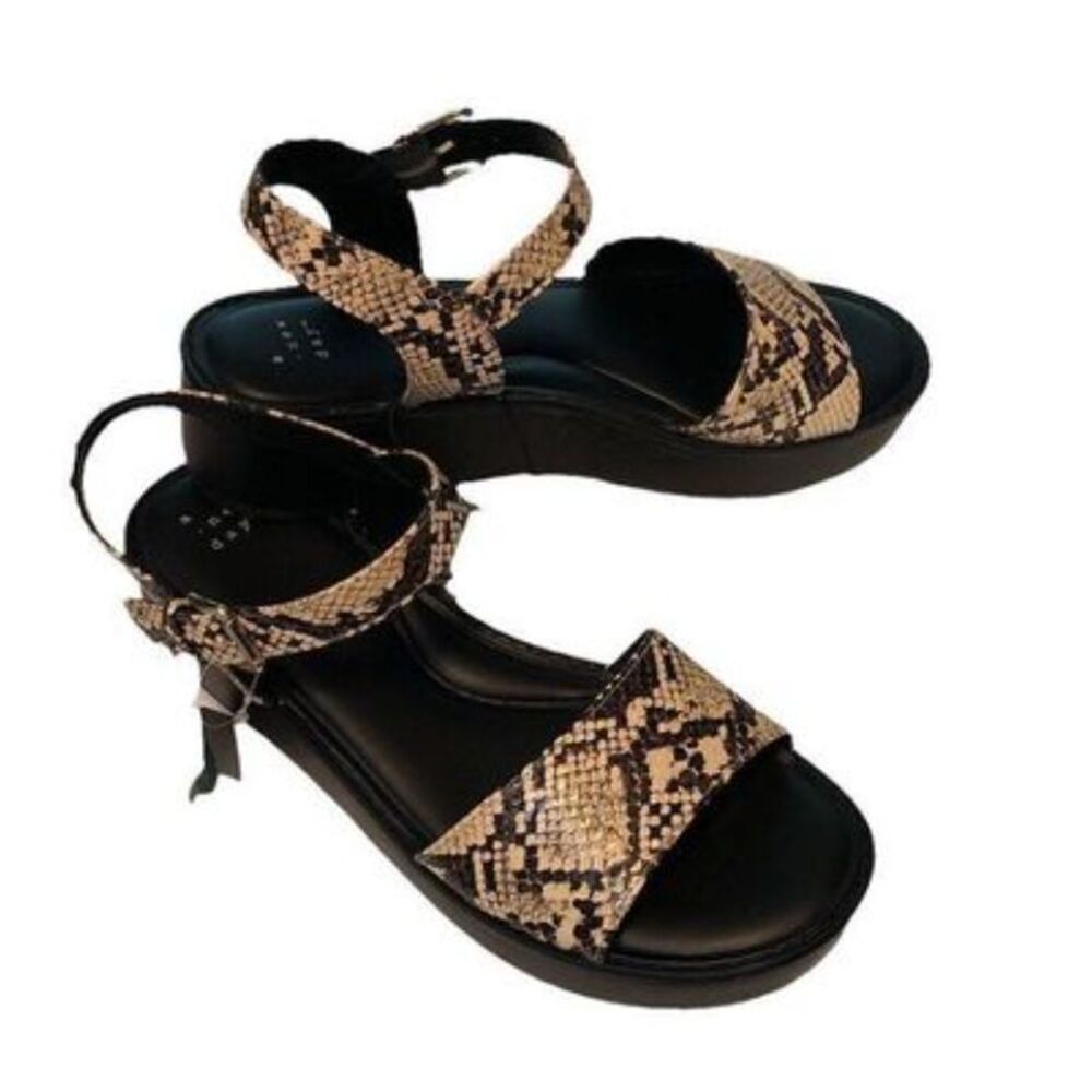 A New Day Ivy Sandals Snakeskin Ankle Strap Platform Heels Size 9.5